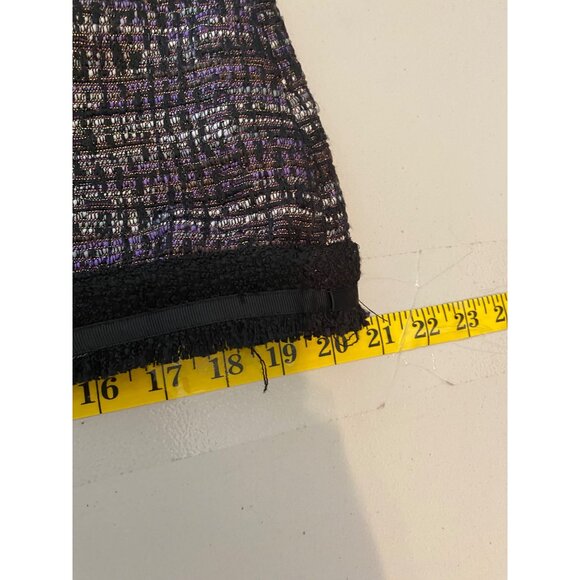 Chicos 1 Tweed Metallic Jacket W/ Black Stretch Sleeves & Fringe Hem Medium - Picture 9 of 10